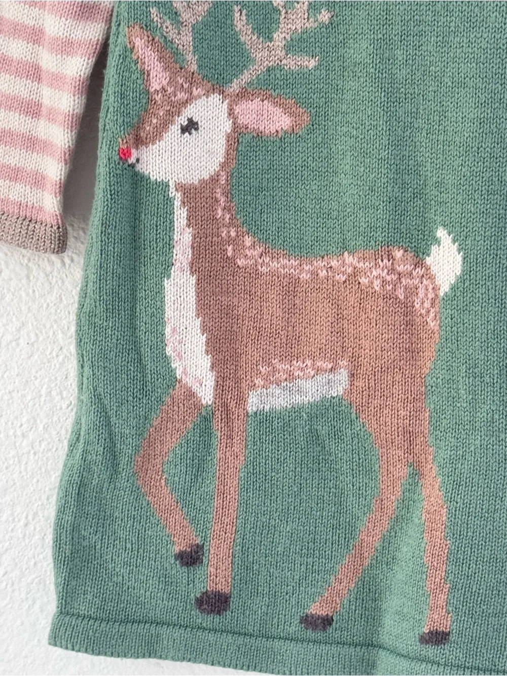 Baby Boden Green Knit Dress with Pink Stripe Sleeves